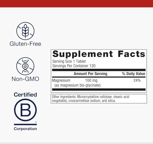 Metagenics Magnesium Glycinate supplement facts label showing highly absorbable ingredients