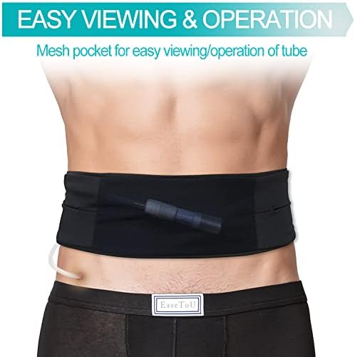 Close-up of the medical waistband slit detail designed for feeding tube insertion