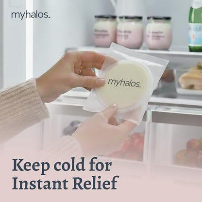 Breastfeeding mother using MyHalos hydrogel pads for comfort