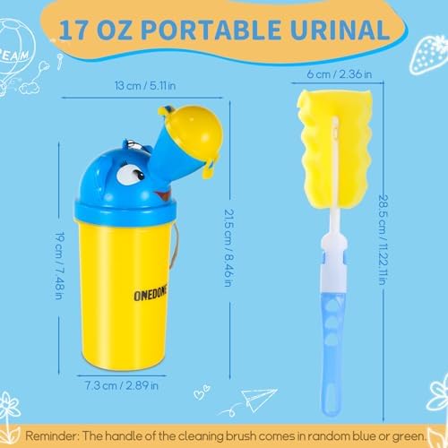 ONEDONE Portable Urinal for Kids 17 OZ Pee Bottle with Clean Brush Travel Urinal for Kids Baby Child Pee Cup for Boys Emergency Toilet for Camping Car Travel and Kid Potty Training(Yellow) - Image 7