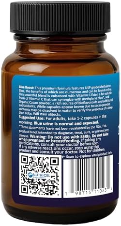 Supplement facts label on Nutricel Methylene Blue bottle
