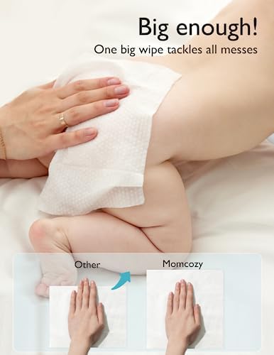Momcozy Baby Wipes-Extra Large Size Design, 99% Water Based, Unscented & Hypoallergenic, Cleansing & Moisturizing Baby Wipes for Sensitive Skin, 12 Flip-Top Packs (720 Wipes Total) - Image 7