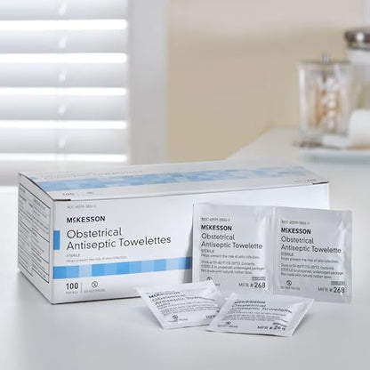 Box of 100 McKesson antiseptic packets imported from USA for Indian consumers.