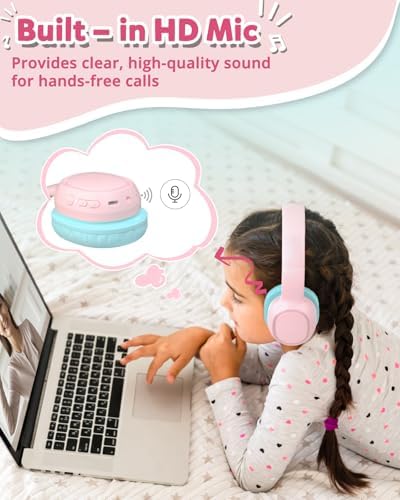 Tronsmart KH02 Princess Pink headphones with 3.5mm audio cable accessory