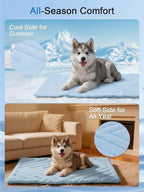 BECROWM self cooling pet bed liner used on a car seat for comfortable summer traveling.