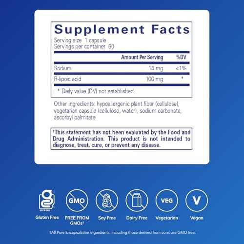 Pure Encapsulations R-Lipoic Acid Supplement label details