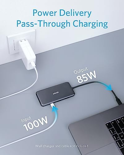 Side profile of Space Gray Anker laptop docking hub with SD card slots.