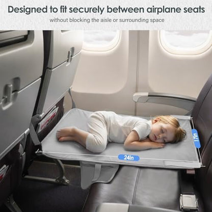 Gray fabric toddler travel hammock nap cot showing the convenient side storage pocket.