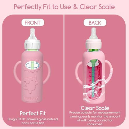 WAJIAYON 4 Pack Silicone Sleeves for Dr. Brown's Glass Baby Bottles -Drop Protection Easy-Grip Baby Bottle Sleeves Holder with Handles, Compatible with Dr. Brown's Newborn Glass Bottles 8 oz/250 mL - Image 8