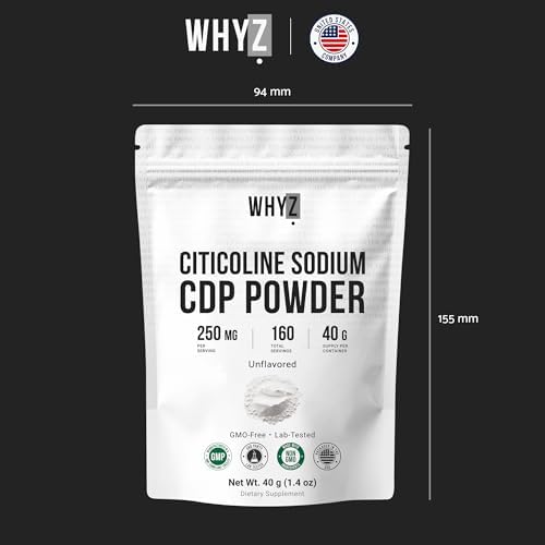 WHYZ Citicoline powder dietary supplement nutrition facts and serving size information label.