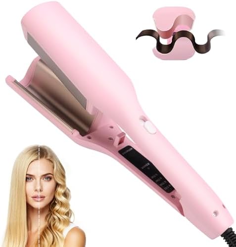 Aimery two barrel mermaid wave styling iron showcasing temperature control panel.
