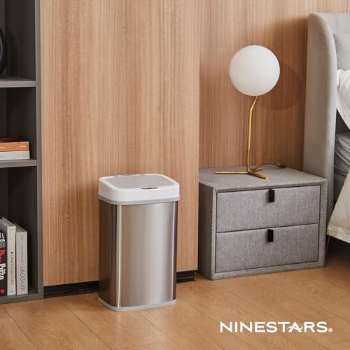 Ninestars 16 Liter Touchless Diaper Bin angled profile highlighting the durable ABS construction.