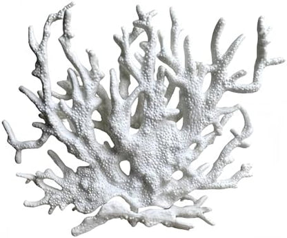 Side angle of the medium white artificial coral sculpture highlighting its intricate Mediterranean aquascaping design.