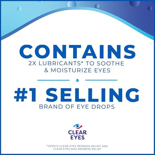Clear Eyes lubricant eye drops bottle showing active ingredients list.