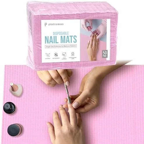 PlastCare USA disposable nail mats 50 pack pink table cover
