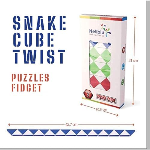 Neliblu snake cube puzzle blocks arranged in a straight line before twisting