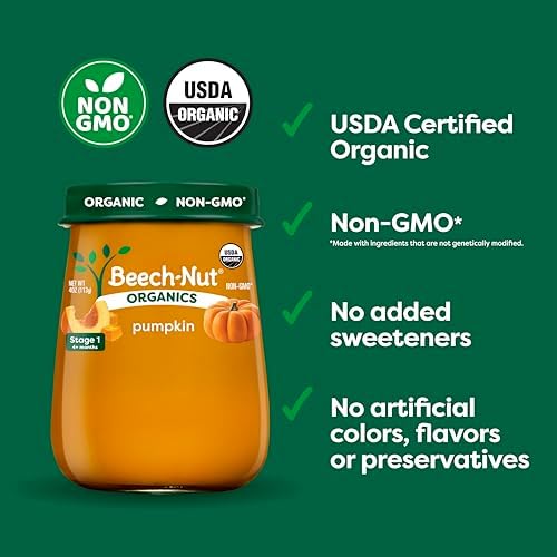Beech-Nut pumpkin baby food jar nutrition label close up