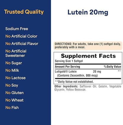 Side view of Puritan's Pride Lutein 120 count bottle