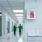 Metal AED defibrillator storage case with transparent window for hospitals