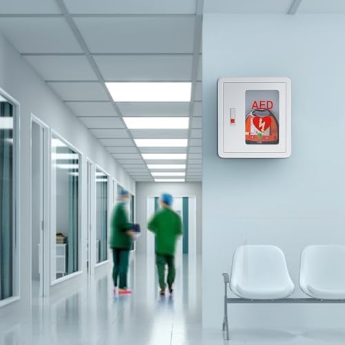 Metal AED defibrillator storage case with transparent window for hospitals