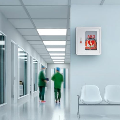 Metal AED defibrillator storage case with transparent window for hospitals