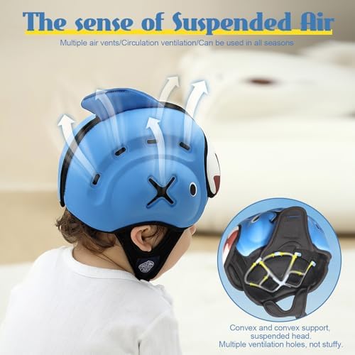 Adjustable Velcro chin strap detail on baby safety cap