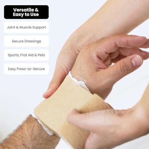 Juvale self-adherent elastic bandage applied to a dog's leg for wound care.