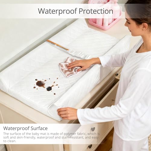 JVEOO waterproof baby changing mat with water droplets showing moisture resistant coating