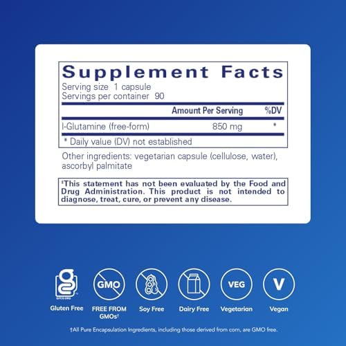 Pure Encapsulations L-Glutamine dietary supplement packaging label
