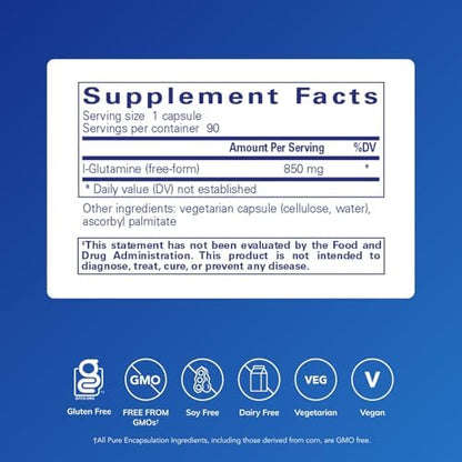 Pure Encapsulations L-Glutamine dietary supplement packaging label