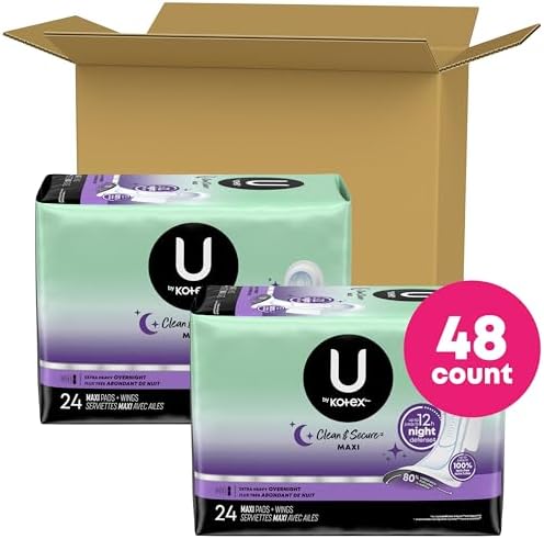 Close up of U by Kotex Extra Heavy Absorbency pads showing the wings and larger back design.
