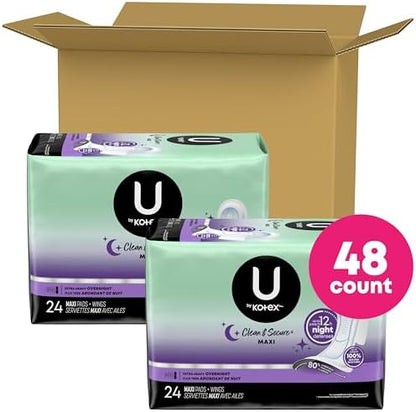 Close up of U by Kotex Extra Heavy Absorbency pads showing the wings and larger back design.