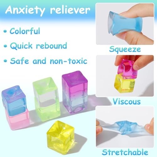 Adult hand squeezing a slow rising ice cube stress ball for hand therapy.