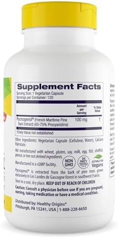 Healthy Origins French maritime pine bark extract antioxidant nutrition label