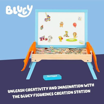 Bluey wooden activity table with foldable legs extended for lap desk play.