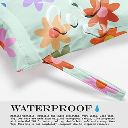 Floral print wet dry bag showing capacity for travel toiletries