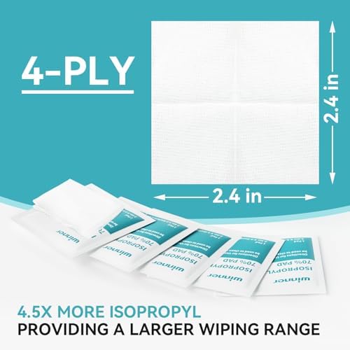 Close up of 4-ply medical grade alcohol swab for skin disinfection.