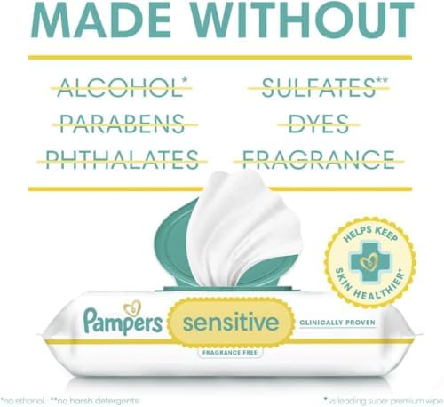 Pampers Sensitive Baby Wipes, Water Based, Hypoallergenic and Unscented, 18 Flip-Top Packs (1008 Wipes Total) [Packaging May Vary] - Image 7