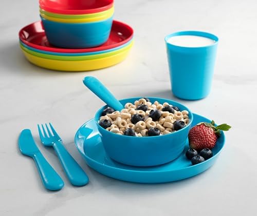 Top view of Plaskidy 24 piece toddler dinnerware set