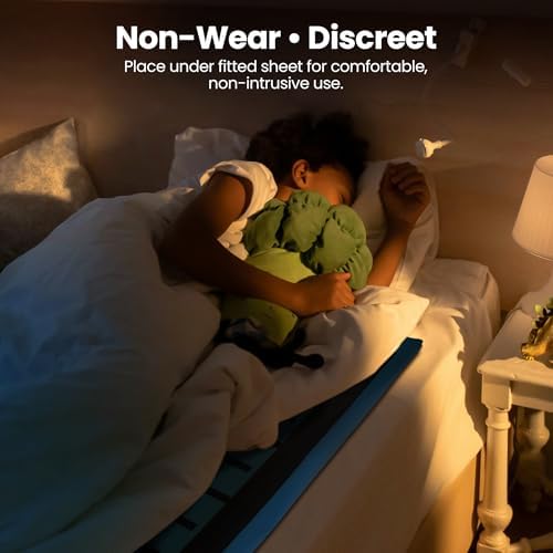 Waterproof bedwetting sensor mat placed on a mattress for moisture detection.