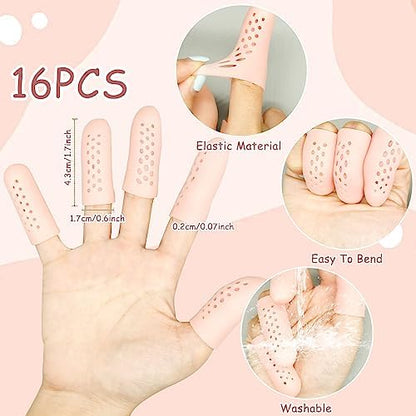Hingtai personal care packaging with the sixteen piece flexible finger cot set displayed.