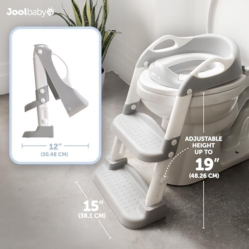 Jool Baby Ready Step Go potty ladder in gray color adjusted to a standard home toilet