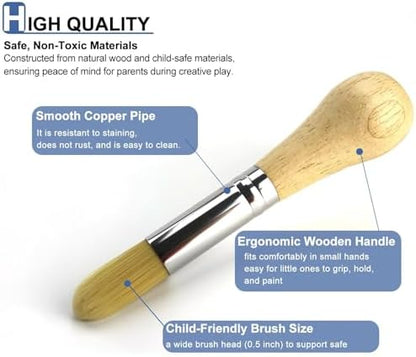 A young child holding the easy-grip preschool art brush for a creative craft project.