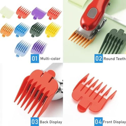 Complete ten pack hair trimmer limit combs accessory kit packaged for professional salon and home use