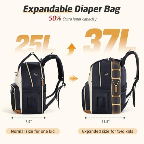 Tonyeee diaper bag backpack showing side expandable zipper and bottle pocket