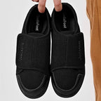Top down view of wide width diabetic shoes for elderly women.