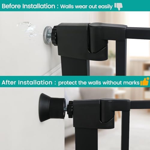 Mumeasy pressure mounted gate accessory kit securing a dog gate at the bottom of stairs