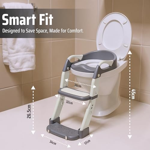 Under-seat perspective highlighting the 11 anti-slip rubber contact points of the Zamno potty ladder.