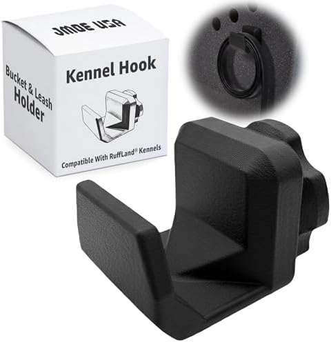 Jmoe USA kennel hook attached to a dog crate vent hole holding a leash