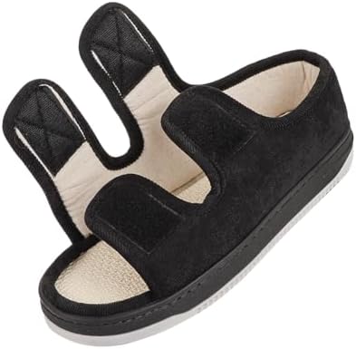 Close up of breathable velvet and cotton linen material on open toe sandals.